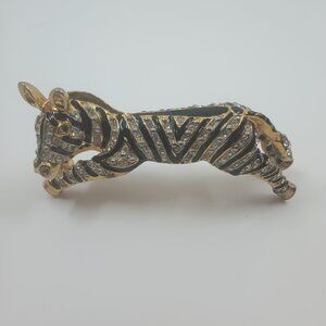 Vintage Joanna Buchanan Zebra Gold Tone Enamel and Rhinestone Shoulder Brooch.
